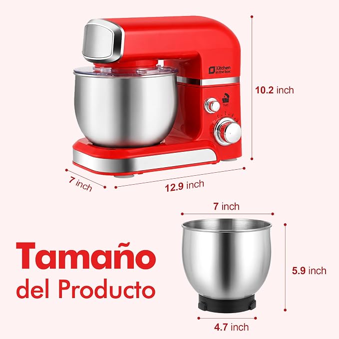 Stand Mixer, Kitchen in the box 3.2Qt Small Electric Food Mixer,6 Speeds Portable Lightweight Kitchen Mixer for Daily Use with Egg Whisk,Dough Hook,Flat Beater (Red)