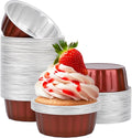Beasea Aluminum Baking Cups, 100 Pack 8oz 235ml 3.9 Inch Wine Red Round Disposable Ramekins No Lids Foil Cups Cupcake Mini Baking Tins for Social Events Celebrations