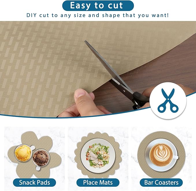 HooTown Kitchen Shelf Liner Drawer Liners, 17.5"W x 78.7"L Non-Adhesive Cabinet Cupboard Liners Refrigerator Waterproof Fridge Mat with Durable Kitchen Cabinet Mat for Drawers, Shelves, Pantry, Khaki