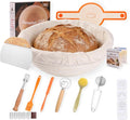 Sourdough Starter Kit for Beginners with 9" Round Banneton Proofing Basket, Bread Lame with 5 Blades, Danish Dough Whisk, Silicone Sling, Stencils & Baking Supplies for Homemade Sourdough Baking