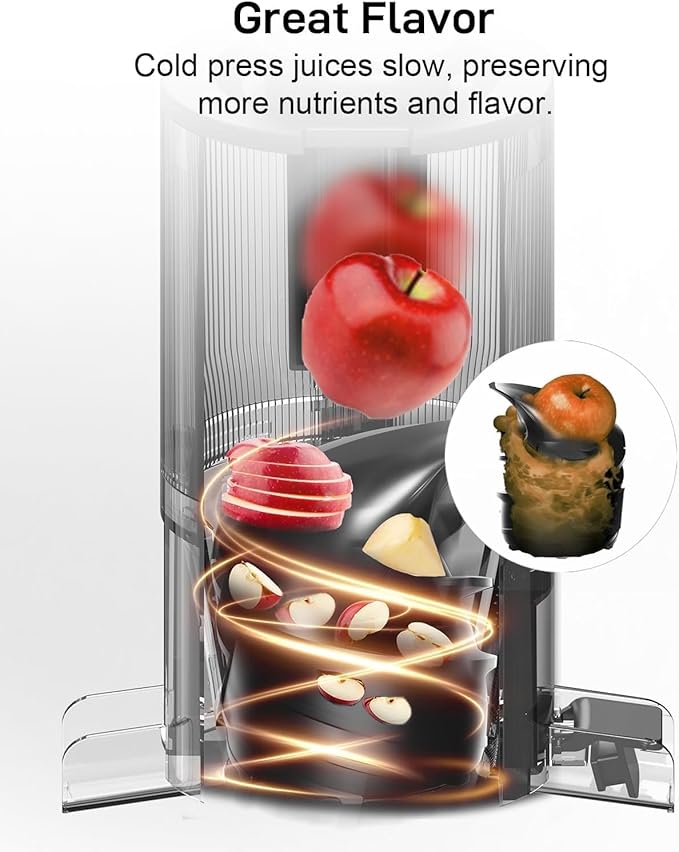 Masticating Juicer Machines, 4.3-Inch Large Feed Chute, High Juice Yield Cold Press Juicer for Whole Fruits and Vegetables, Easy to Clean, Gray
