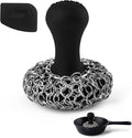 Cuisinel Cast Iron Chainmail Scrubber + Pan Scraper - Ergonomic Design Stainless/Silicone Cleaner for Pots & Skillets - Easy to Clean, Dishwasher Safe, Cookware Sponge Accessory