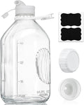 Syntic 2 Qt Glass Milk Bottle with Reusable Strong Airtight SCREW LID, 64 Oz Glass Juice Bottles for Almond Milk, Oat/Nut Milk- 0.5 Gal Water Bottle with 2 Exact Scale Lines, Extra Handle AND Cap！