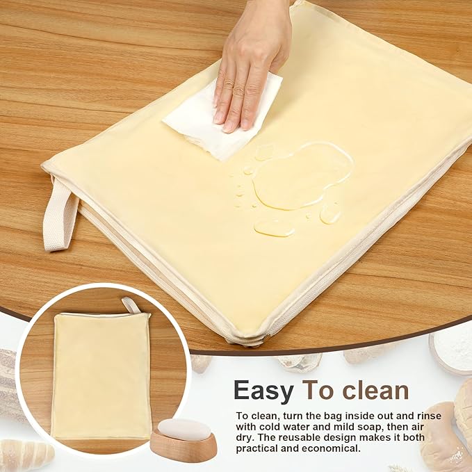 Beeswax Bread Bags, XL Reusable Linen Cotton Sourdough Bread Bag with Sealing Zip for Homemade Bread to Keep Fresh, 2 Pack