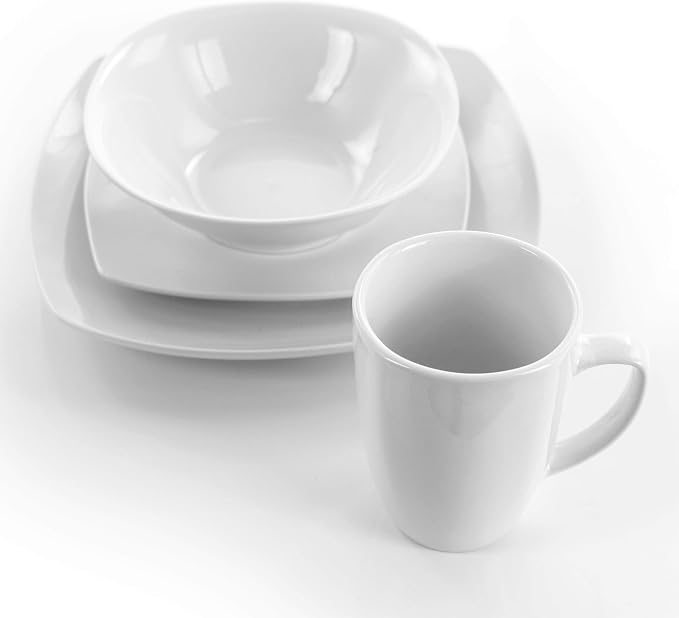 Elama Bishop 16 Piece White Porcelain Dinnerware Set