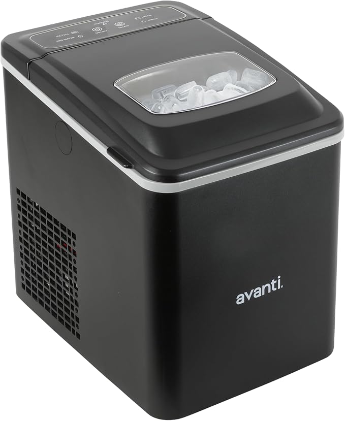Avanti Ice Maker Mighty Ice Countertop Design Makes 26 Pounds of Bullet-Shaped Ice Cubes in 24 Hours, Digital Touch Controls and Self Cleaning Function, Includes Scoop, Black