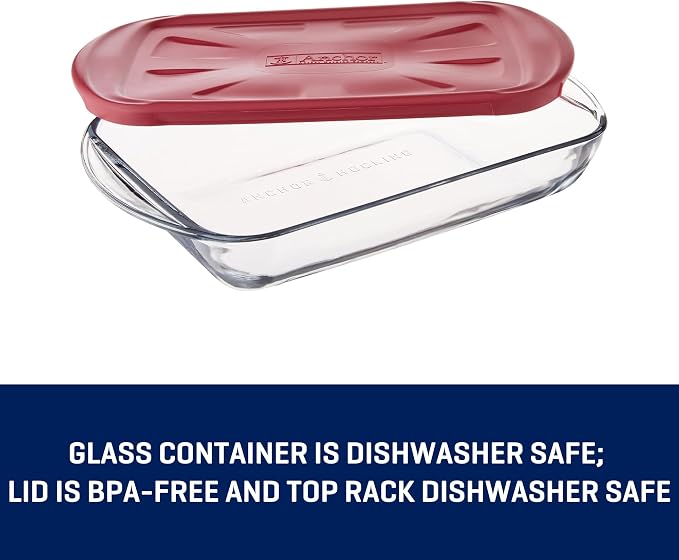 Anchor Hocking Glass Baking Dishes for Oven with Casserole Carrier, 4 Piece Set (3 Quart Glass Baking Dish, Red Lid, Red Thermal Carrier, and Hot/Cold Pack)