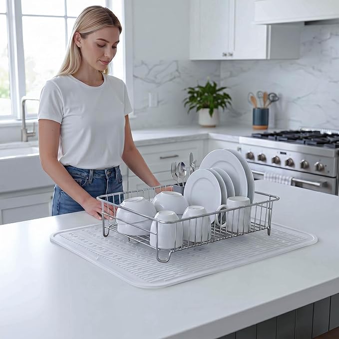 MicoYang Silicone Dish Drying Mat for Multiple Usage,Easy clean,Eco-friendly,Heat-resistant Silicone Mat for Kitchen Counter or Sink,Refrigerator or Drawer Liner Translucent 2XL 24 inches x 18 inches