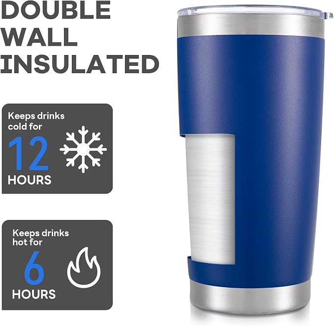 20 oz Tumbler with Lid Stainless Steel Insulated Tumblers Bulk Double Wall Vacuum Cups Powder Coated Travel Mug Keep Drinks Cold and Hot, Blue, 4 Pack