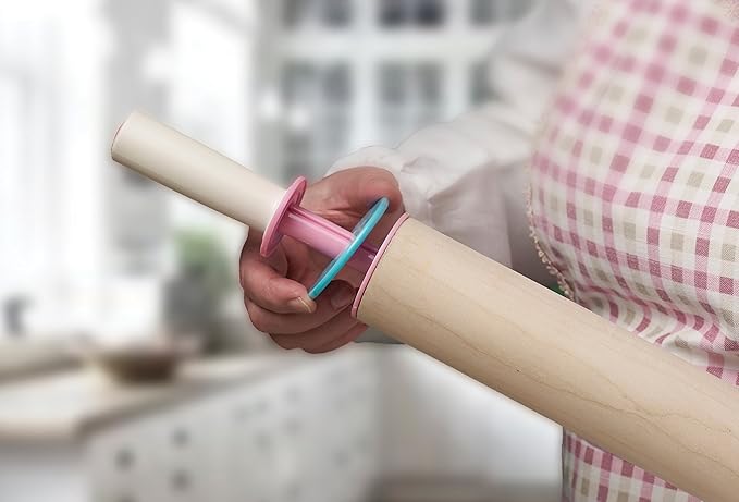 Bakelicious Adjustable Rolling Pin, Wood and Nylon Rolling Pin with Thickness Rings, 3.5 x 3.5 x 21.75 inches