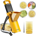[All in 1] Upgraded Version Safe Mandoline Slicer for Kitchen, Adjustable Thickness. Veggie Slicer, Rapid Prep Mandoline, Detachable Blade, Cleaning Brush (Yellow)