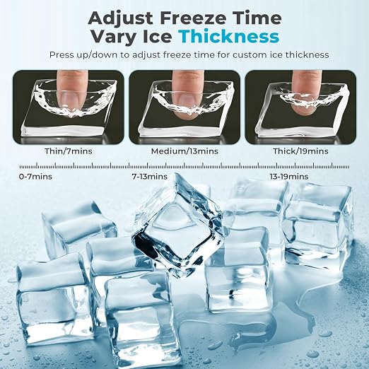 Electactic Countertop Ice Cube Maker, 16Pcs Ready in 13 Mins, 26Lbs/Day, Adjust Ice Thickness, 24H-Timer, Portable Self-Cleaning Compact Ice Machine with Handle