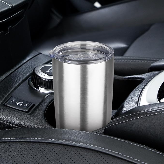 20oz Tumbler with Lid Stainless Steel Insulated Tumblers Travel Coffee Tumbler Bulk Double Wall Vacuum Insulated Water Cup Gifts for Christmas Women Men Her Him Home Office(Silver, 6pack)
