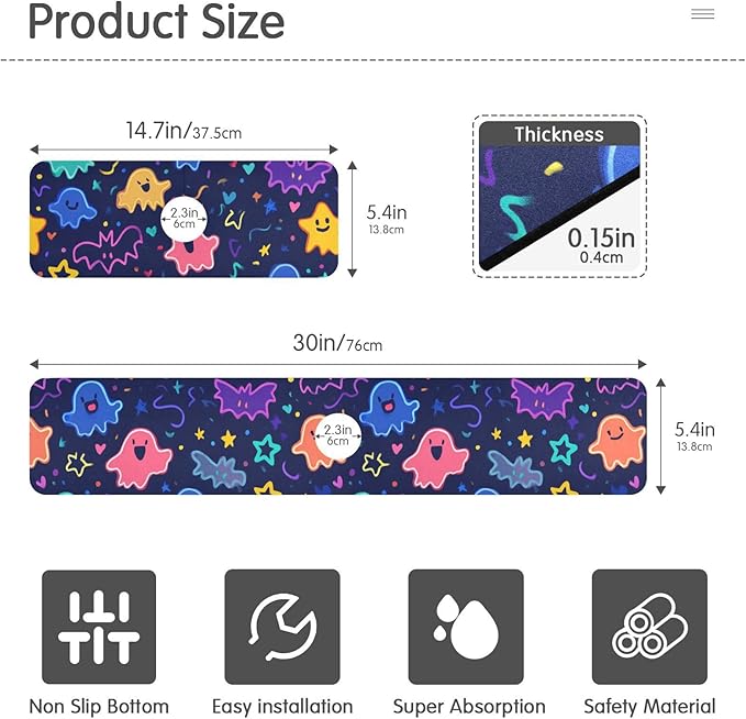 Kitchen Sink Splash Guard 2 PCS 30 Inch Sink Faucet Mat Splash Guard for Bathroom Countertop Water Absorbent Foldable Cuttable Soft Washable Halloween Neon Ghosts Stars and Bats