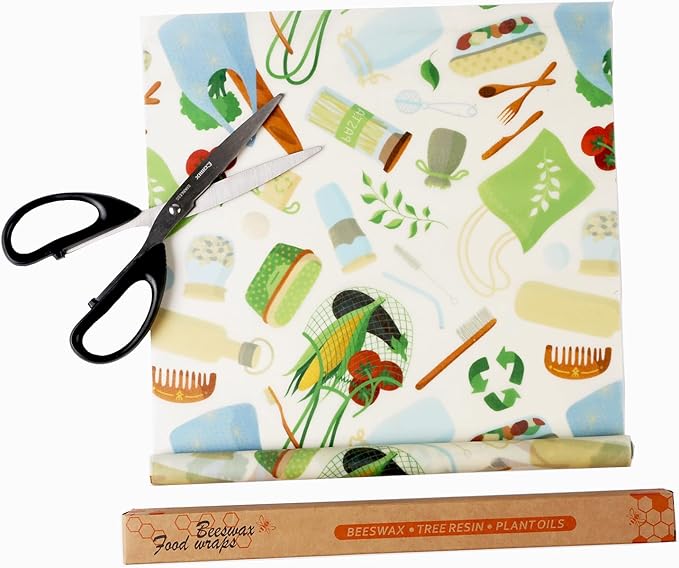 Reusable Beeswax Food Wraps, 12 x 40 Inch Organic Cotton Beeswax Wraps, Plastic-Free Eco Friendly Food Storage Sheets for Kitchen, Bread, Cheese, Fruits and Sandwiches