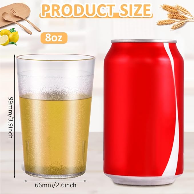 Meanplan 24 Pack Plastic Reusable Drinking Glasses Restaurant Grade 8 oz Plastic Cups Unbreakable Stackable Drink Tumblers Water Cup for Kitchen Cafe Wedding Birthday Party Supplies (Frosted)