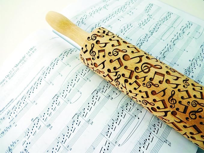 MELODY EMBOSSING ROLLING PIN with NOTES LASER ENGRAVED for EMBOSSED COOKIES GIFT FOR MUSICIAN