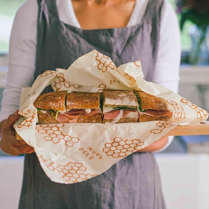 Bee's Wrap Beeswax Wraps for Food - Pack of 2 Bread Wraps - Meadow Magic & Honeycomb - Plastic Free Made in USA Reusable Bread Storage Bags - Organic & Sustainable Sourdough Bags