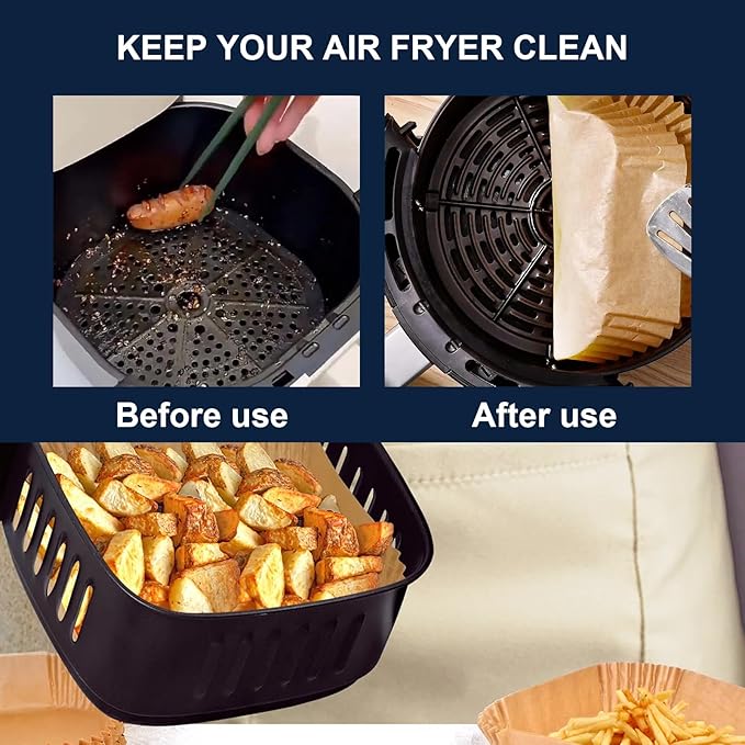 300 PCS 7.9 Inch Square Air Fryer Baking Paper Liners, Non-Stick Parchment Paper Liners for 5-8QT Airfryer Microwave Oven Frying Pan