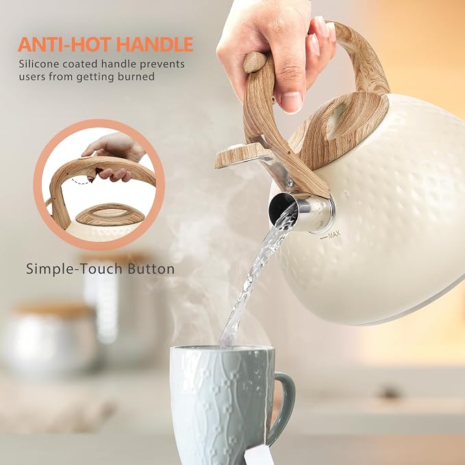 harriet Tea Kettle, Tea Pot for Stovetop, 2.5QT Whistling Kettle with 5-Layers bottom, Food Grade Stainless Steel Kettles with Hot-Resistant Handle Gas Electric Applicable