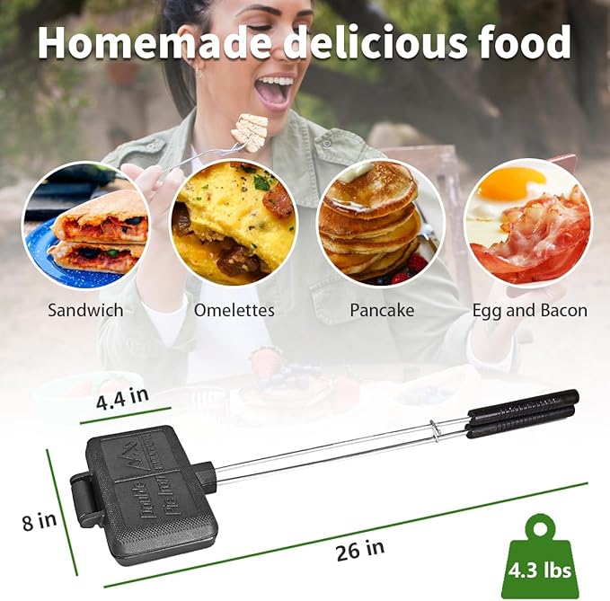 AILITOR Double Pie Iron Sandwich Maker for Camping, Cast Iron Campfire Pie Cooker, Campfire Cooking Equipment Mountain Pie Maker
