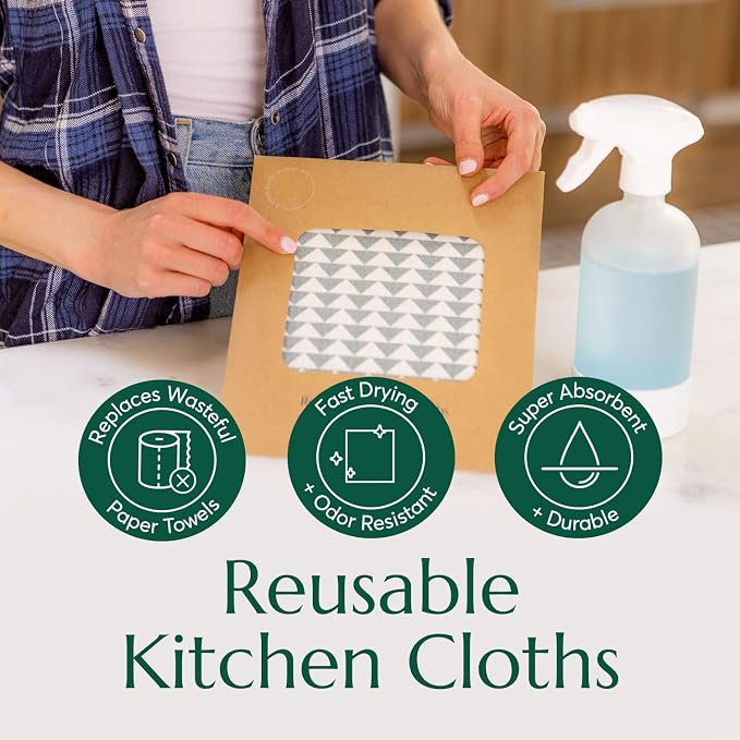 CLEANOMIC Reusable Kitchen Cloth, Foaming Dish Soap Tablets & Tablet Tin Bundle