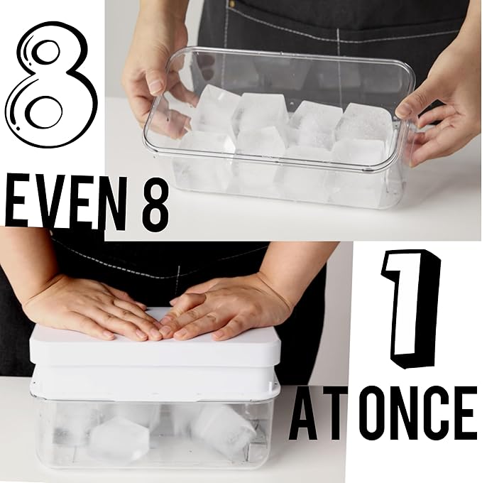 Season 3 GiantPush Silicone Large 2-Inch Ice Cube Tray with Lid, Square Whiskey Ice Mold for Cocktails & Highball, Slow-Melting Ice Maker, Easy Release, BPA Free (WHITE, 2-Tier Set)