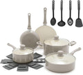 GreenLife 16-Piece Nonstick Cookware Set, Non-Toxic Ceramic Pots and Pans Set, Durable Healthy Kitchen Essentials, Fast Heating, Induction Ready, Easy Clean Dishwasher Safe, PFAS-Free, Beige Taupe