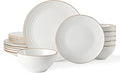 Famiware Jupiter 18-Piece Stoneware Dinnerware Sets for 6 – Handcrafted Plates and Bowls with Speckles & Embossed Swirls, Chip & Scratch Resistant, Modern Rustic Dishes for Daily & Formal Use, White