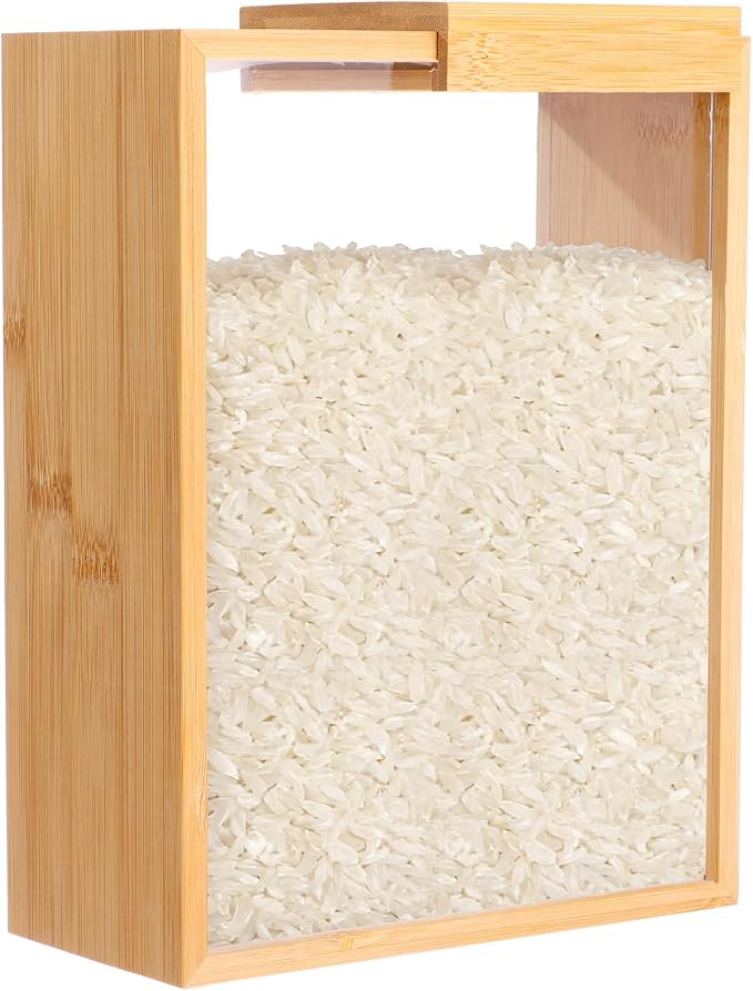 Wooden Cereal Storage Boxes, 8.7 x 6.8 x 3.1 in Dry Food Dispenser with Slide Lid, Visible Window, Wood Food Storage Container for Kitchen, Pantry Organization
