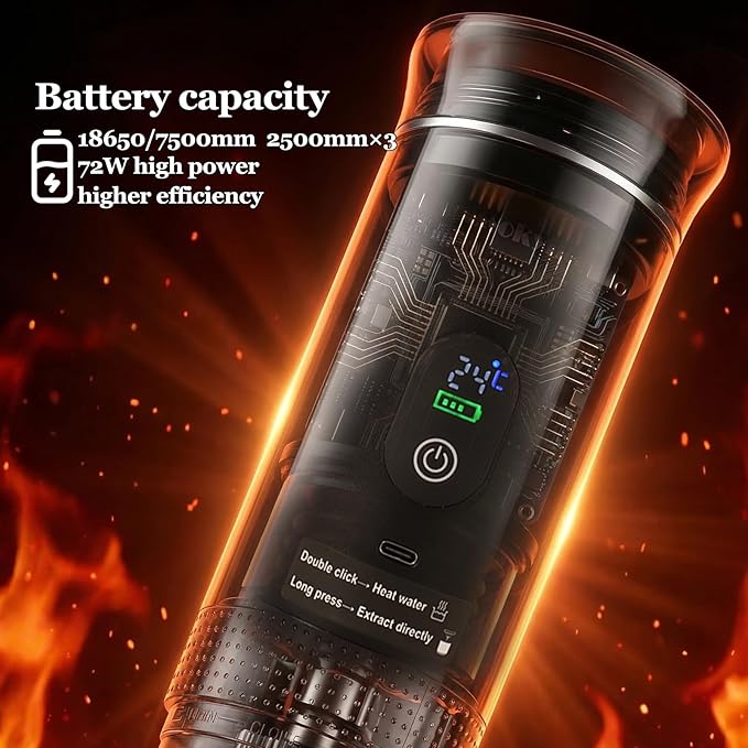 Portable coffee maker Espresso machine,Small battery-powered coffee cup Self-heating portable espresso capsule machine,3-IN-1 with ground coffee and capsules Great for hiking and camping