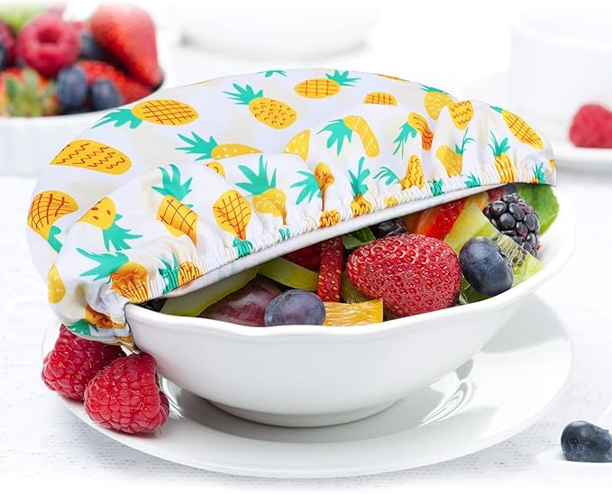 Patelai 10 Pcs Bowl Covers Reusable in 5 Size Stretch Cloth Fabric Elastic Food Storage Bowl Covers Bread Sourdough Lids for Proofing Food Fruits Leftover (Bright,Summer Style)