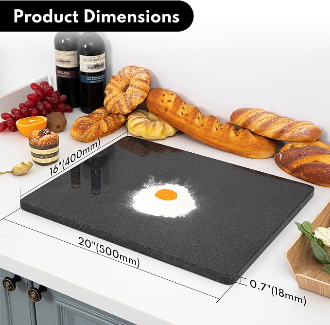 Lovdeco Granite Black Cutting Board, Pastry Board For Kitchen, Large Black Marble Slab Gift With Non-Slip Feets, 16x20 Inch, 1 Piece