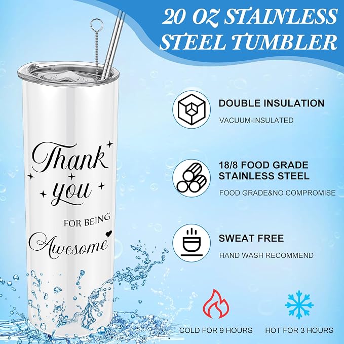 Ireer Employee Appreciation Gifts Thank You Teacher Gifts 20 oz Insulated Tumbler Keychain Pen Notepad(Stylish Colors,12 Sets)