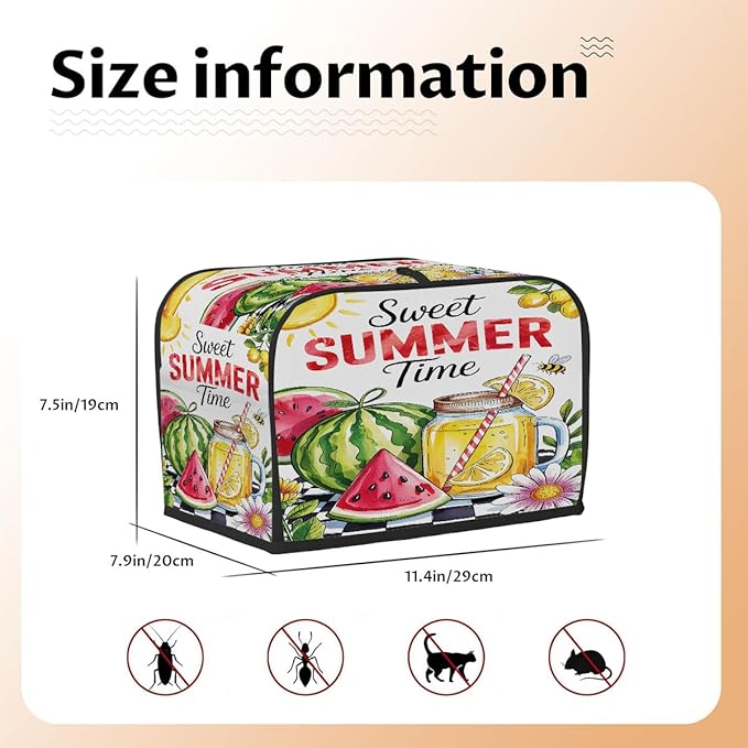 Summer Watermelon Colorful 2 Slice Toaster Cover Dust And Fingerprint Bread Maker Cover Bakeware Protector Washable Appliance Covers Kitchen Accessories For Home Kitchen Women Gift