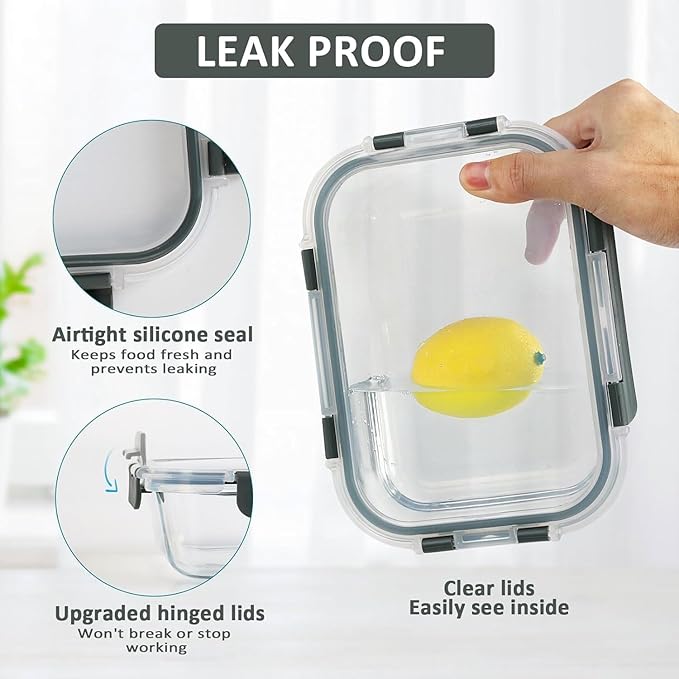 5-Pack 36 oz Glass Meal Prep Containers with Leak Proof Locking Lids, Glass Lunch Containers, Food Prep Lunch Box, Bento Box for Microwave, Oven, Freezer, Dishwasher Safe(2 Compartments)