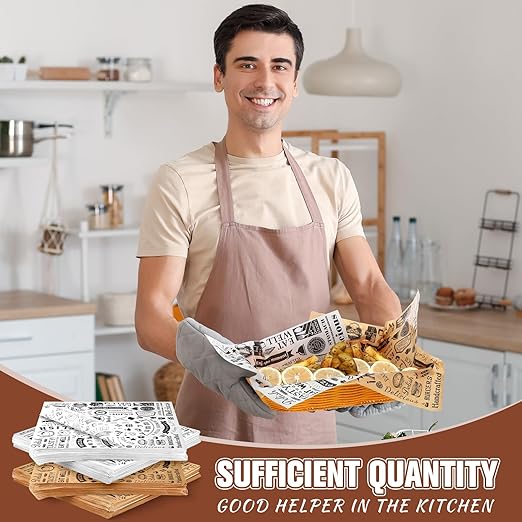 1000 Pcs 12 x 12 Inch Deli Wax Paper Sheets Grease Resistant Tray Basket Liners Newsprint Paper Water and Grease Proof Sandwich Wrapping Square Hot Dog Wrappers for Food Baking (Brown,White)
