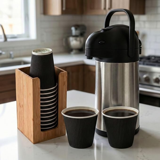 Restaurantware-4.5 x 8 Inch Coffee Cup Dispenser, 1 Countertop Cup Lid Organizer - Holds Cups/Lids/Napkins Up To 3.75 Inch in Diameter, Compact, Bamboo Cocktail Napkin Holder, For Bars or Offices,