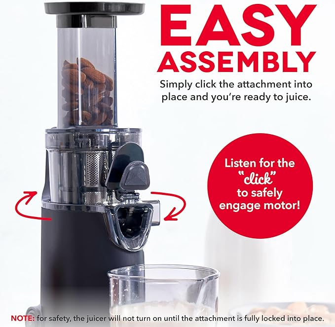 Dash Deluxe Compact Cold Press Juicer - Slow Masticating Juicer Machine for Fruits and Vegetables with Frozen Attachment - Easy to Clean Juice Press for Home Countertops - Black