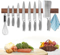 Magnetic Knife Holder for Wall, Magnetic Knife Strip No Drilling 23 Inch, Walnut Wood Magnet knife holder strip with 2 Hooks, Powerful Magnet Knife rack for Kitchen Utensils, Knives