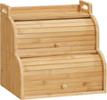 HOOBRO Bread Box, Bamboo Bread Box for Kitchen Countertop, 2-Tier Roll-Top Bread Bin, Food Storage Box, Bamboo Storage Cabinet with Handles, for Kitchen, Dining Room, Natural YL15MB01