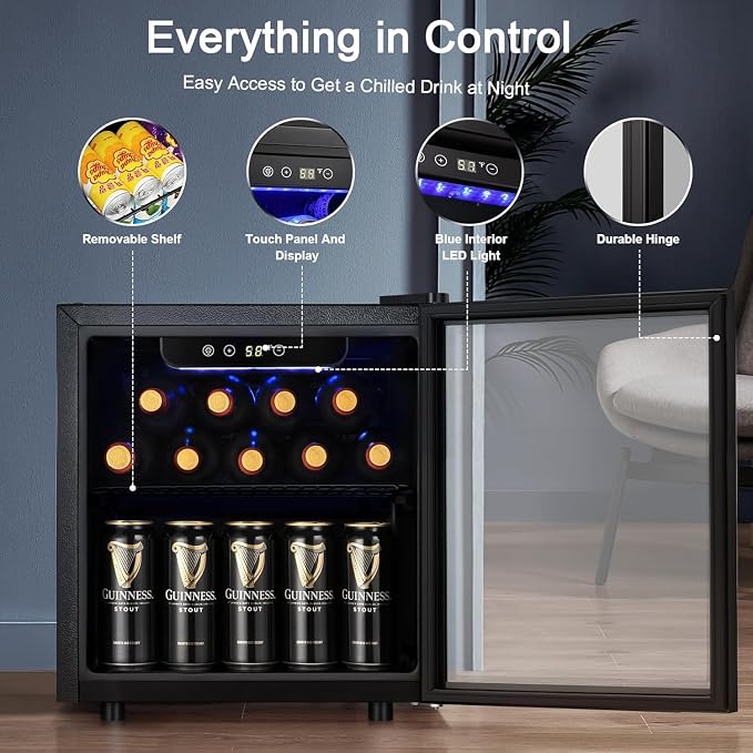 Antarctic Star 12 Bottle Wine Cooler Beverage Refrigerator Mini Fridge Clear Glass Door Quiet Counter Top Cellar for Beer Soda Bar 1.31 cu.ft