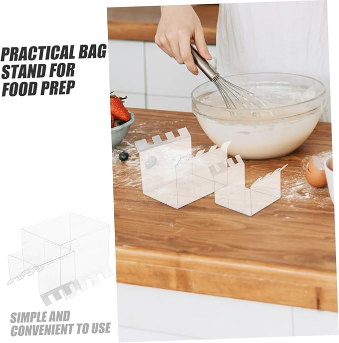 LABRIMP 2pcs Acrylic Food Storage Bag Holder Stand Compact Zipper Bag Stand for Freezer Easy-fill Serrated Design for Meal Prep Space-saving Kitchen Organizer