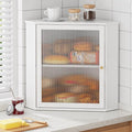 Kitsure Bread Box - 2-Tier Corner Bread Box for Kitchen Countertop with Magnetic Acrylic Door, Bamboo Kitchen Counter Organizer for Snacks, Loaves, Homemade Bread Storage, White, 16.5" H