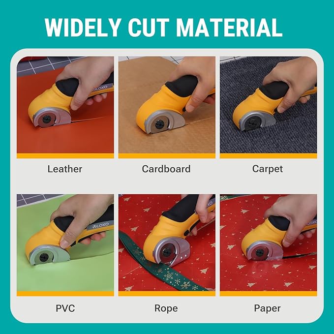 VLOXO Cordless Electric Scissors, Electric Box Cutter with Safety Lock, 4.2V Cardboard Cutter Multi-Cutting Tools, Rechargeable Powerful Leather Cutter for Carpet Cardboard Felt with Storage Box