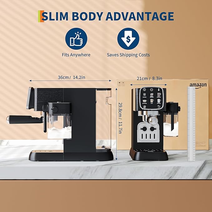 Garvee Espresso Machine Compact, 20 Bar Professional Espresso Machine with Milk Frother and Touchscreen, Espresso Coffee Machines with Adjustable Temperature,for Cappuccino, Latte