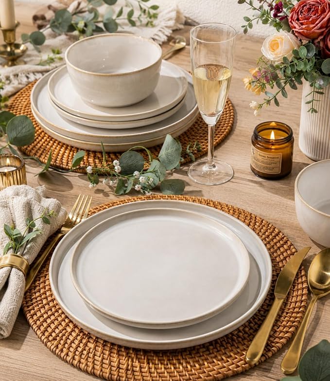 GBHOME Ceramic Dinnerware Sets for 4, 12 Pieces Stoneware Plates and Bowls Sets, Scratch Resistant Dishes, Dishwasher & Microwave Safe, Reactive Glaze
