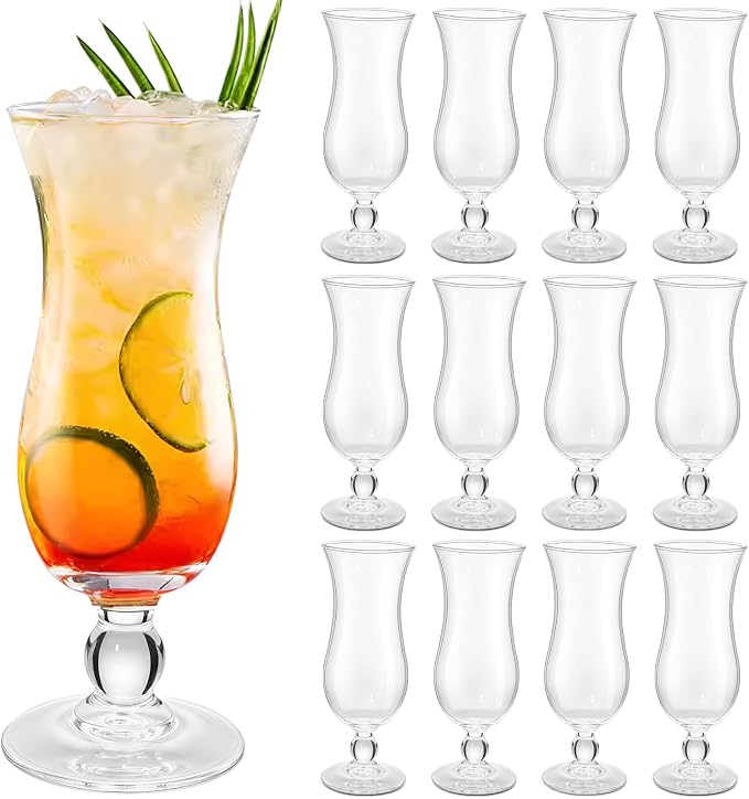 LemonRoad 12 Packs Hurricane Cocktail Glasses, 12 oz Tulip Drinking Cups Tall Wine Glasses Multi Purpose Water Goblet for Party Mojito Juice Beer Beverages