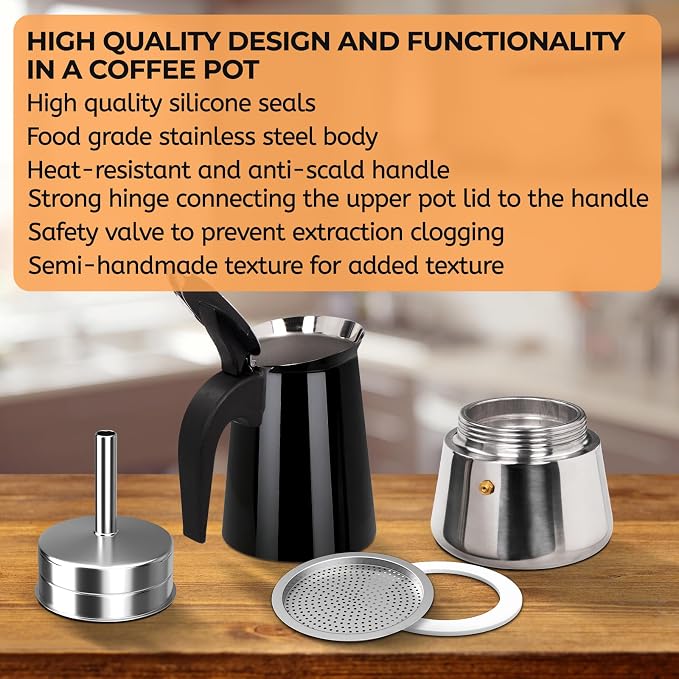 9 Cup 450ml Moka Pot Stainless Steel Espresso Coffee Maker Stovetop Coffeemaker Italian Classic Style Brewing Greca Cafe Mocha Machine for Cafeteras Lover Camping Travel and Home Use 15oz
