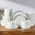 E-far Dinnerware Sets with Pasta Bowls, 24-Piece Stoneware Plates and Bowls Sets for 6 | Microwave & Dishwasher Safe Kitchen Modern Dish Set, Speckled White